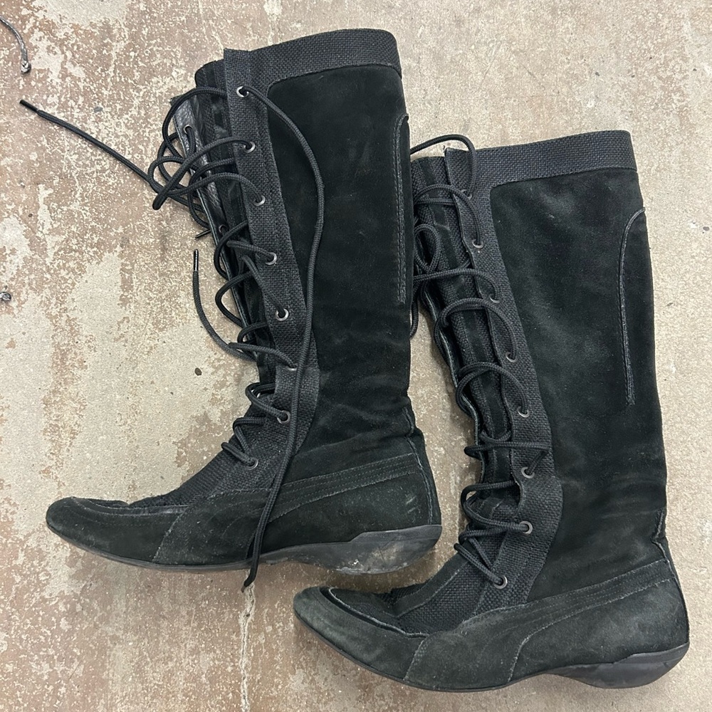 Rare puma suede knee high  Black‎ Lace-Up Women's Boots